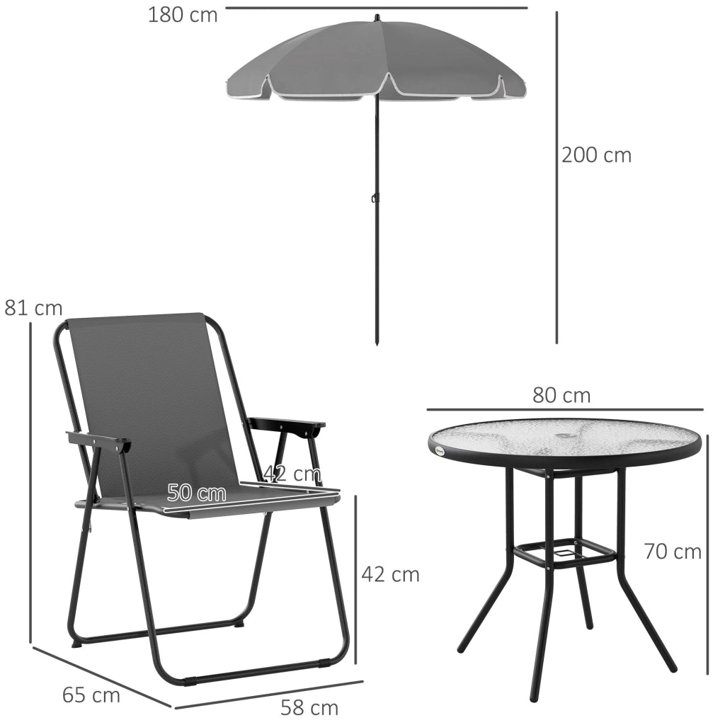 Set da Giardino 6 Pezzi con 4 Sedie Pieghevoli Ombrellone e Tavolo Rotondo  Grigio e Nero