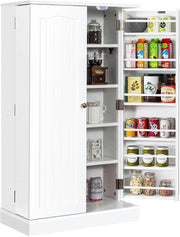 Armadietto Portaoggetti da Cucina, Credenza Aoggiorno a Doppia Porta con Ripiano Regolabile, Mobiletto Multioso con Dispositivo Antiribaltamento per Sala da Pranzo, 59x30,5x103cm (Bianco)