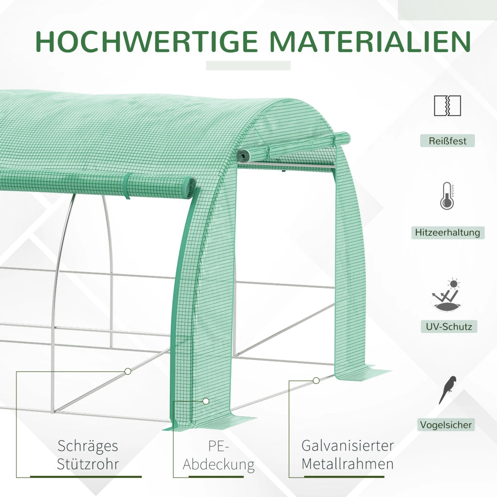 Serra a tunnel 6x3x2 m ¨C zephmum ¨C verde con copertura arrotolabile e struttura in acciaio