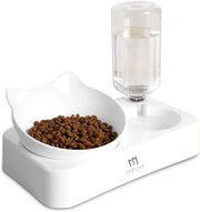Bacino per gatti inclinabile a 15° contro la nausea, 2-in-1 vasca per cibo automatica con contenimento dell'acqua adatta per gatti e cuccioli.