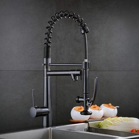 Vasca da cucina rotativa e inclinabile con getto estensibile - doppia funzione - biella a cerniera in ottone (nero) - Cucina moderna con funzionalità extra