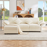 Divano Angolare Convertibile 3-4 Posti con Pouf Mobile, Braccioli Regolabili, in Ciniglia Beige