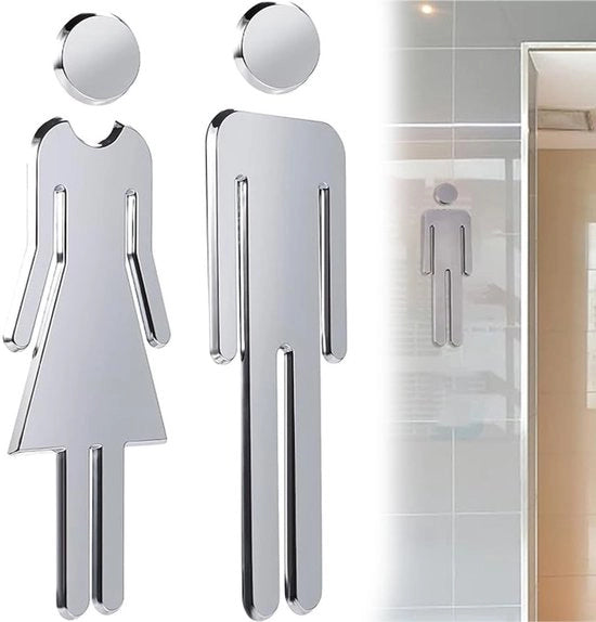 Bordi WC Zilver - Etichetta Acqua Resistente - Nome Placca - Uomo/Donna - Altezza 20 cm - Materiale ABS Durevole - Etichette WC Resistenti Acqua