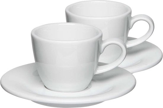 Set da caffè barista da 2 pezzi, 80 ml - tazza con ciotola, design italiano e classico - spessopelle, porcellana, set da 2, bianco perlatino, bianco