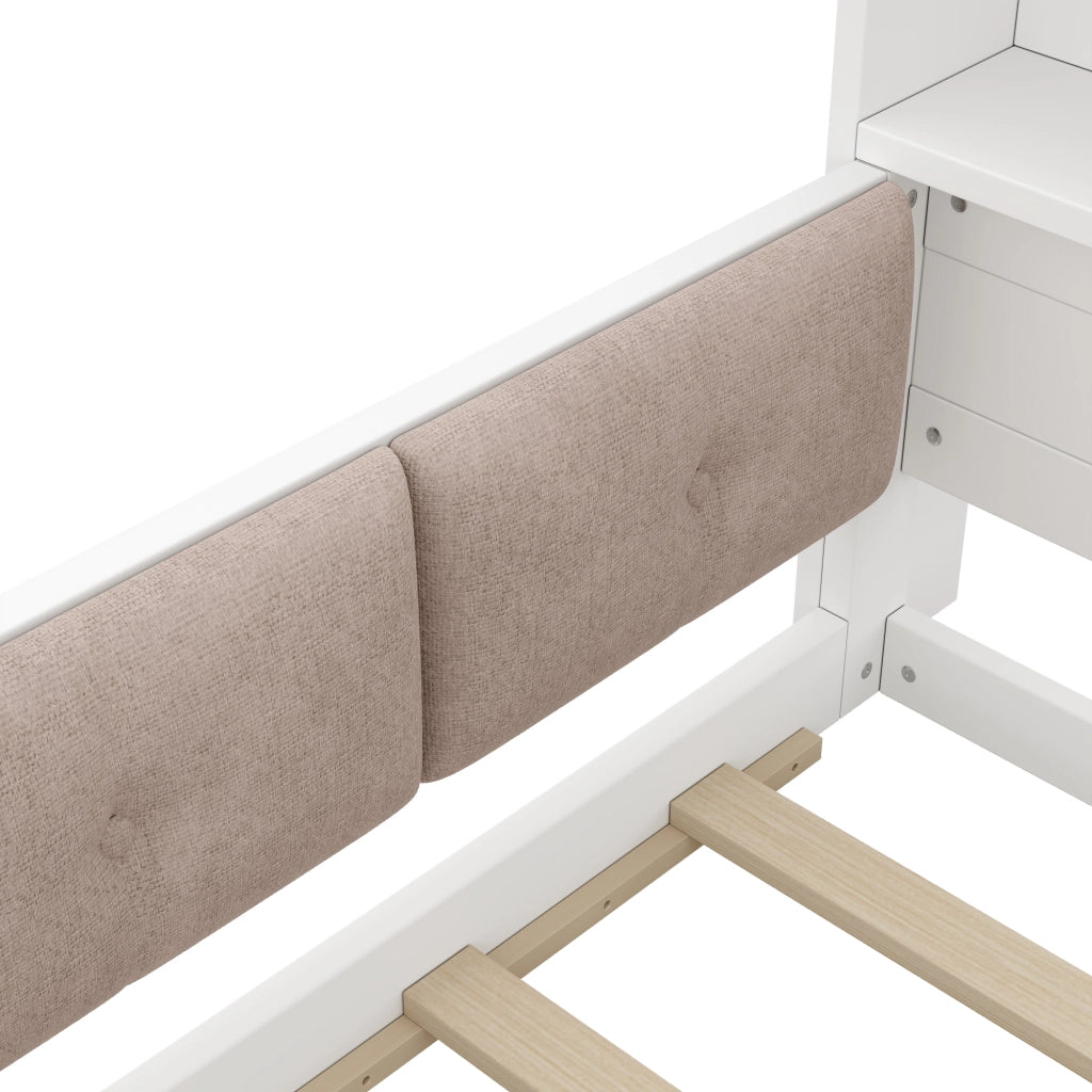 Letto con Sponda 140x200 cm; Letto Singolo - LED; Mensole e Sponde - Bianco