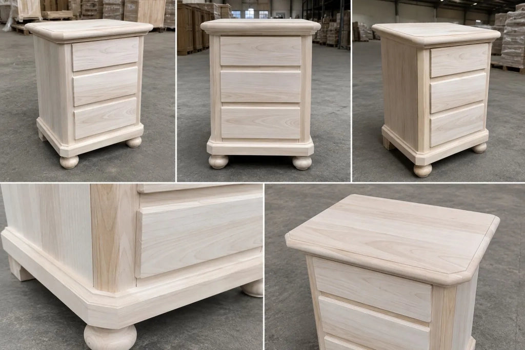 Comodino classico 3 cassetti legno grezzo 50x38x66 (453) - Mobili 2G