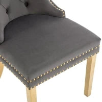 Set di 4 Sedie Grigio Imbottite in Velluto, Decorazioni in Rivetti e Anelli Rotondi, Gambe Dorate, 51x65,5x95 cm