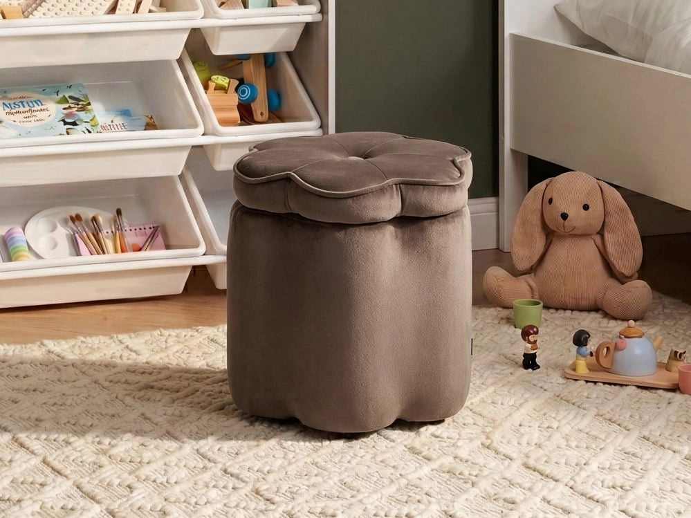 Pouf in velluto marrone scuro con vano portaoggetti motivo floreale per soggiorno e camera da letto stile scandinavo