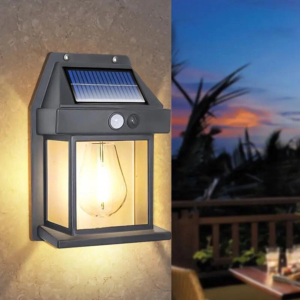 APPLIQUE LAMPADA DA PARETE A RICARICA SOLARE CREPUSCOLARE E SENSORE DI MOVIMENTO LAMPADINA CON LUCE A FILAMENTO