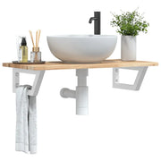 Ripiano a Parete per Lavabo in Acciaio e Massello di Acacia 3302670