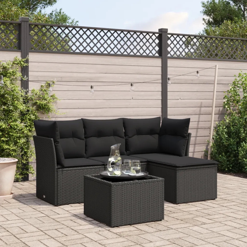 Set Divani da Giardino 5 pz | Set Salotto da Giardino con Cuscini in Polyrattan Nero