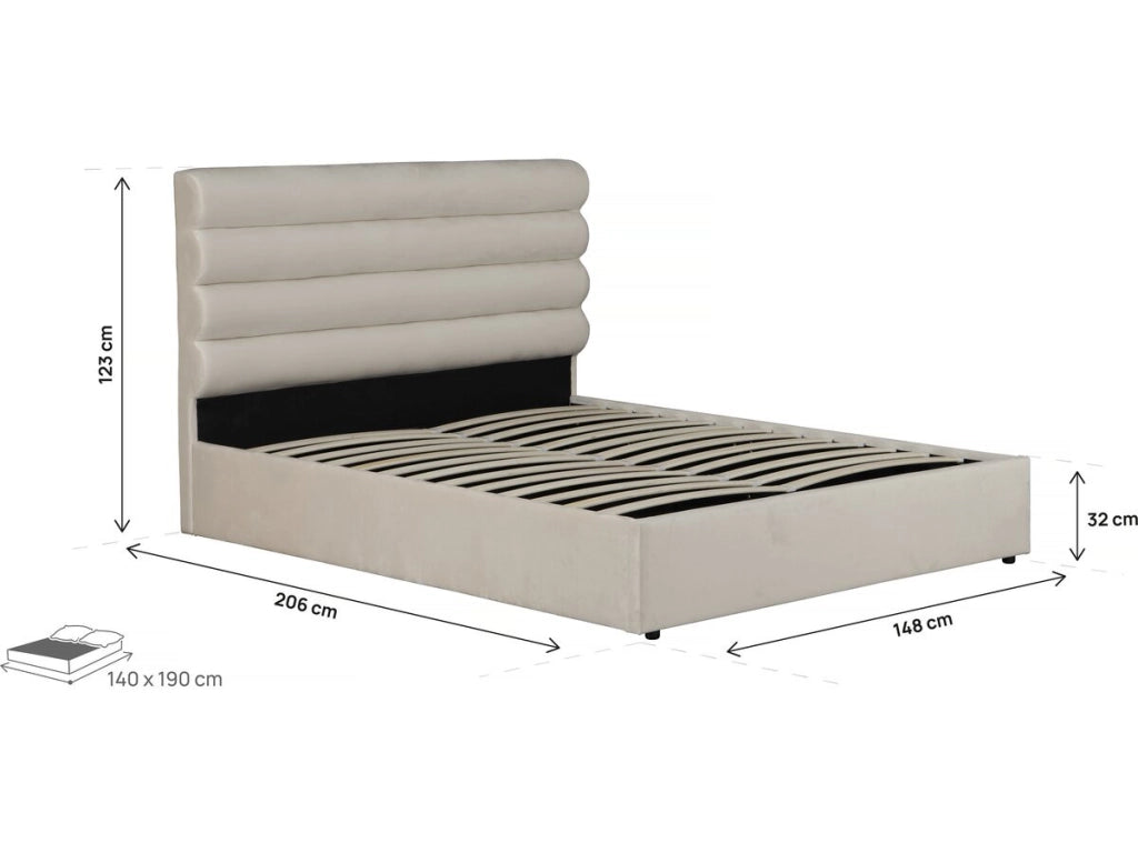 Letto matrimoniale in velluto di design "Livigno" - 140 x 190 cm - Beige