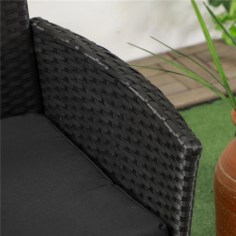 DIVANETTO PER ESTERNI 2 POSTI CON TAVOLINO DA CAFFÈ IN ACCIAIO E RATTAN PE 137X59X82 CM NERO