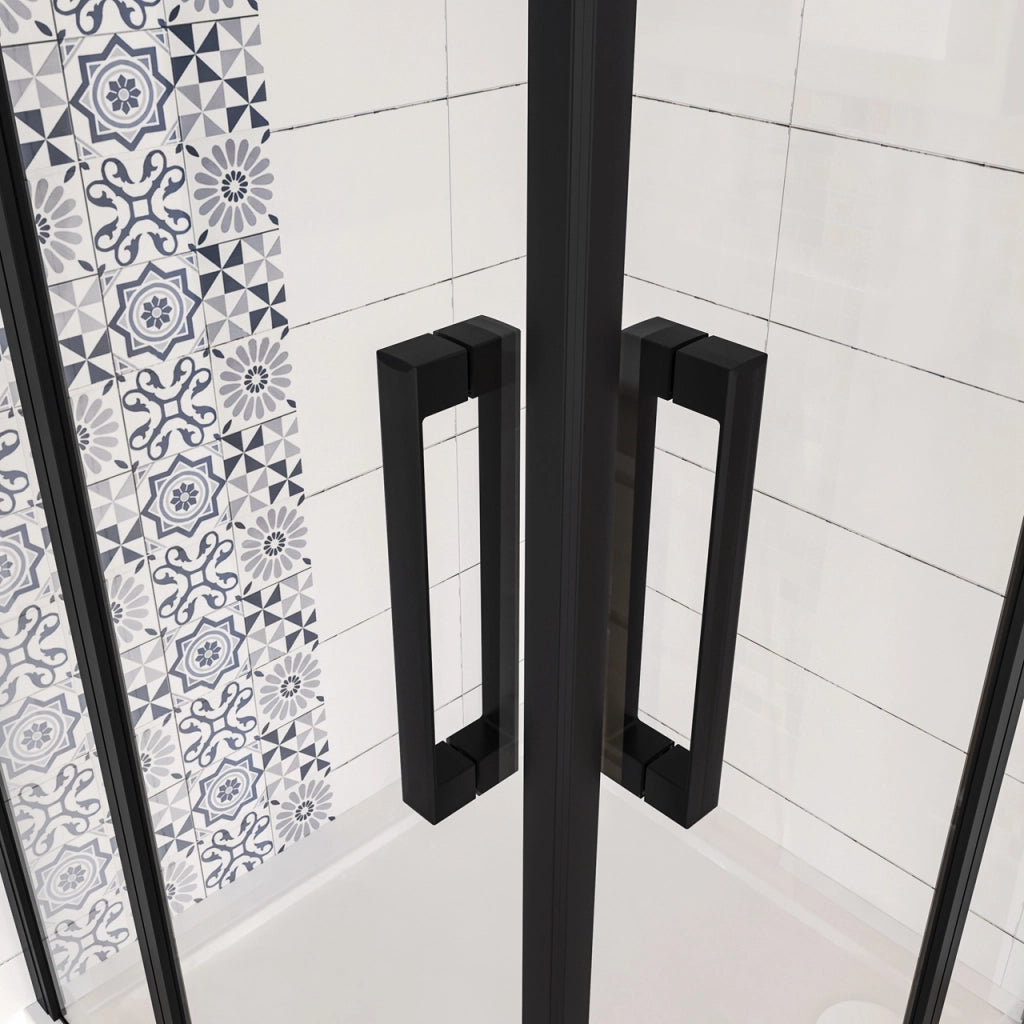 Box Doccia Angolare 120x120 cm H.185 cm Doppia Porta Battente in Vetro Temperato Trasparente Anticalcare 6 mm Profilo Nero Opaco