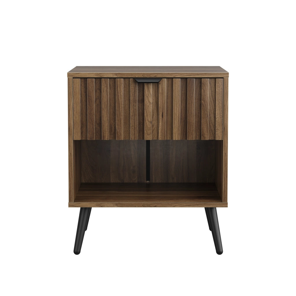 Comodino con 1 cassetto e 1 vano aperto, con gambe in metallo, per camera da letto, in MDF, noce, 45 × 40 × 53 cm