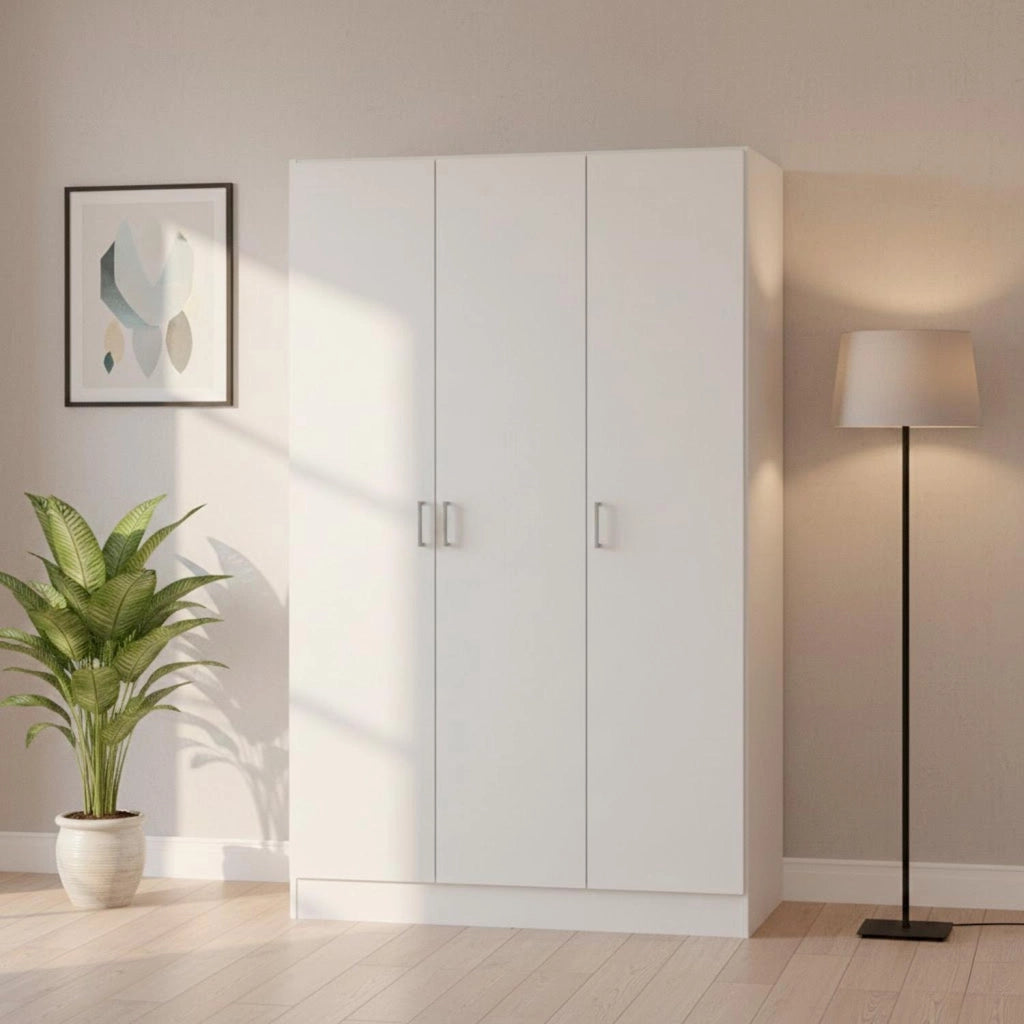 Mobile Armadio Multiuso Con 3 Ante Battenti E Ripiani Interni Stile Moderno Salvaspazio Per Camera Da Letto Bagno Lavanderia Ingresso Ripostiglio 140.25 X 36 X 180.9 Cm Bianco
