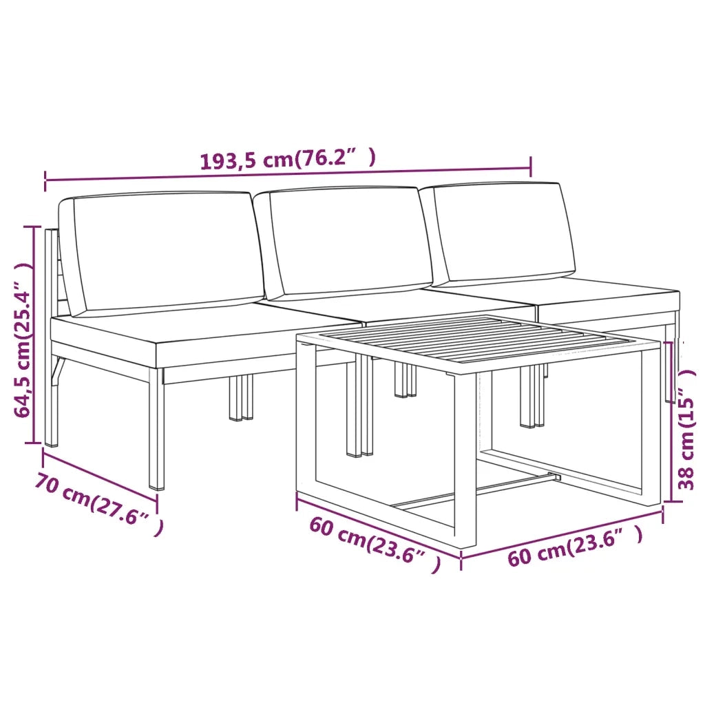 Set Divani da Giardino 4 pz con Cuscini in Alluminio Antracite cod mxl 35821