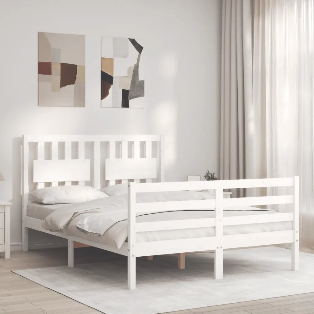 Giroletto con Testiera-Struttura Letto con testiera Bianco 120x200 cm in Legno Massello 959720