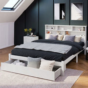 Letto con cassetti e scaffale per libri - Xylo - 140x200cm - Bianco - Per bambini/ragazzi