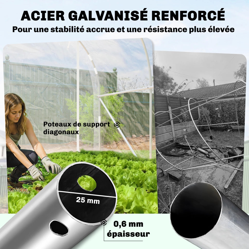 Serre da giardino tunnel 6m2 ¨C zephmum ¨C 195x295x195cm acciaio galvanizzato bache PE trasparente