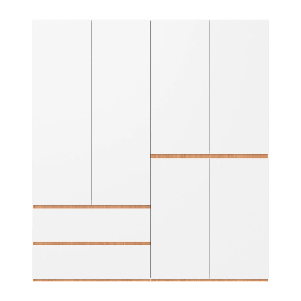 Armadio 6 ante con 2 appendiabiti e 5 cassetti in MDF e pannello truciolare bianco