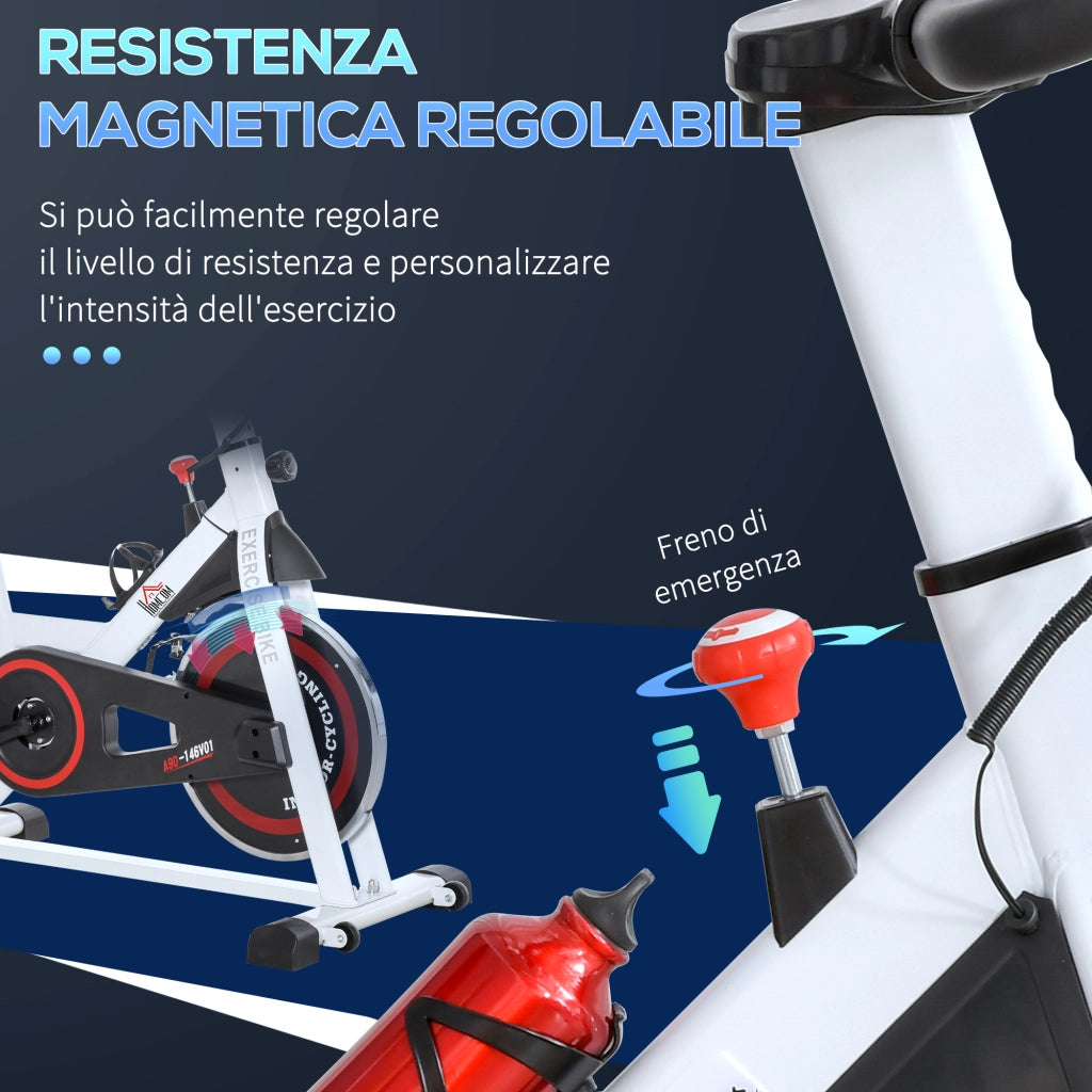 EasyComfort Cyclette Professionale, Bici da Spinning, Cyclette da Camera Regolabile con Schermo LCD e Portabicchieri, Volano 8kg, Bianco