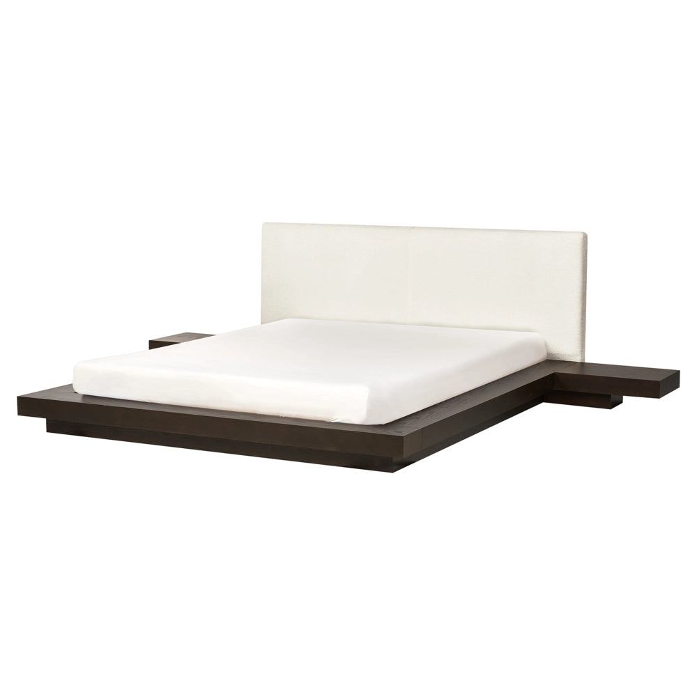 Letto ad acqua in stile giapponese con testiera bouclé in frassino scuro 160 x 200 cm impiallacciatura in legno camera da letto a basso profilo