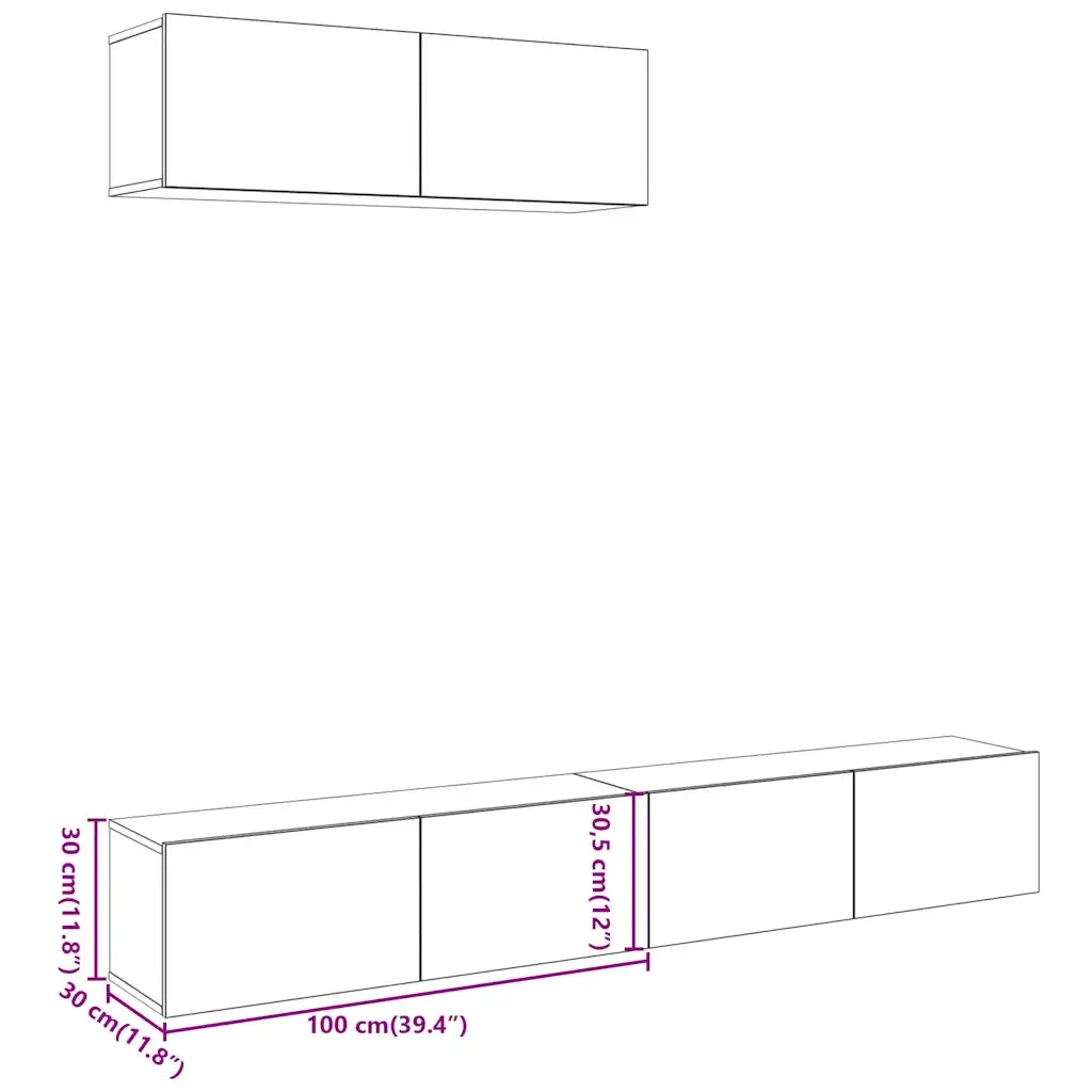Mobili TV a Parete 3 pz Legno Antico 100x30x30 cm in Truciolato 3329007