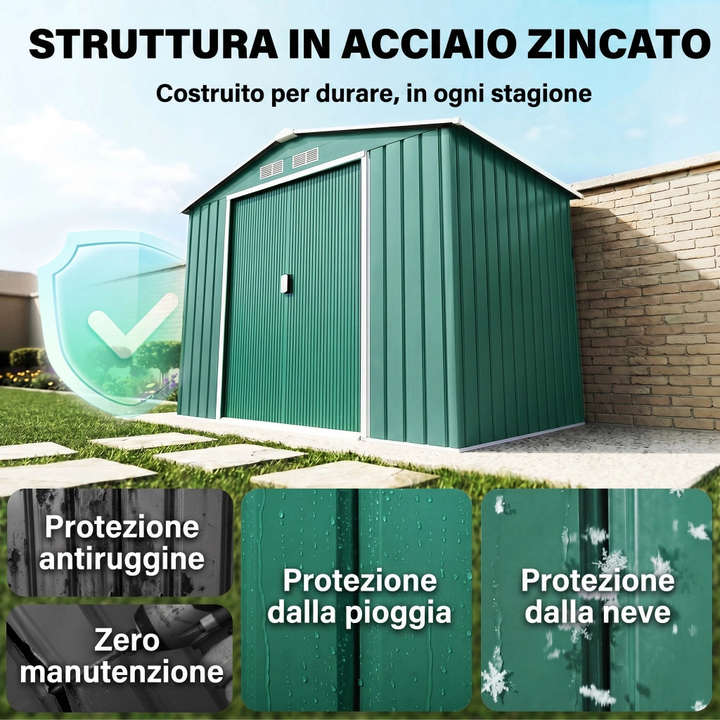Casetta da Giardino ¨C Zephmum ¨C Verde, Lamiera, 213x130x185cm