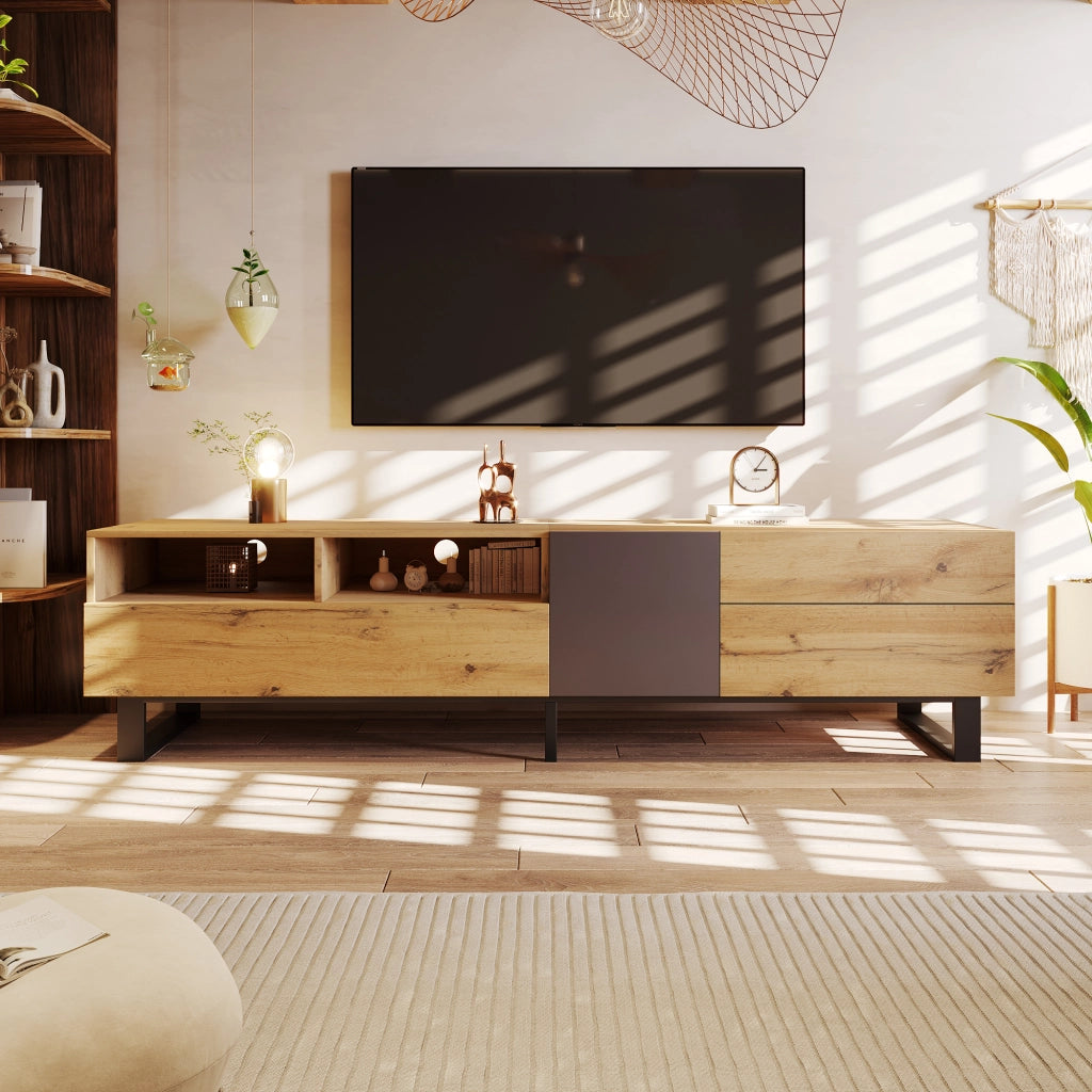 Mobile TV con 2 Ante; 2 Cassetti e 2 Vani; Apertura Push-Open; in MDF; 180 × 38 × 50 cm; Nero