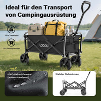 Toboli Carretto a mano pieghevole, max 100 kg, tessuto impermeabile nero, Carrello spiaggia