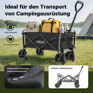 Toboli Carretto a mano pieghevole, max 100 kg, tessuto impermeabile nero, Carrello spiaggia