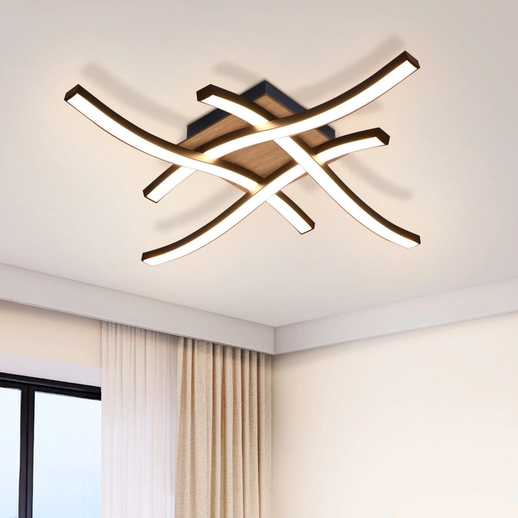 ZMH Lampada da soffitto plafoniera LED legno nero design onda bianco caldo moderna per soggiorno