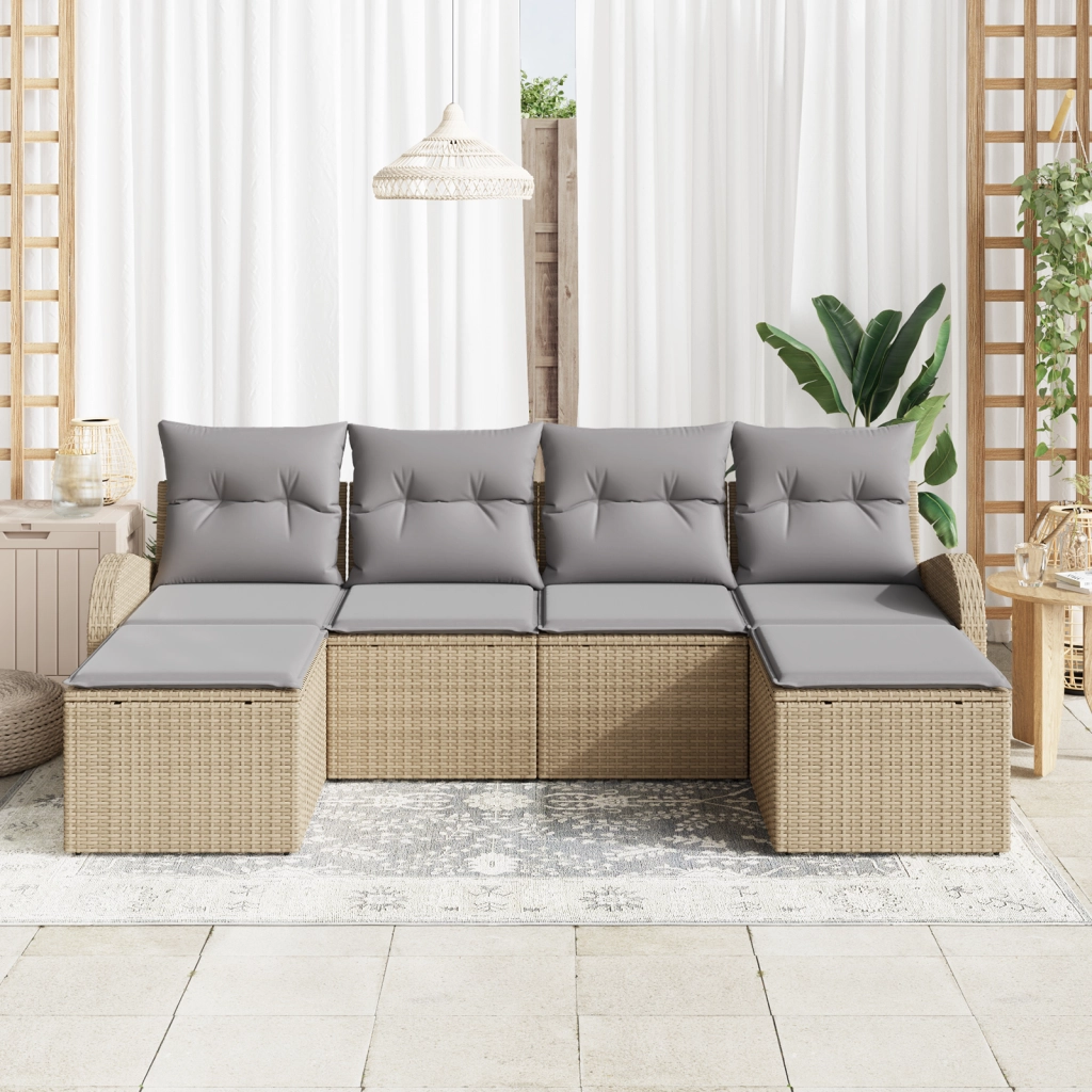 Set divano da giardino 6 pezzi con cuscini Beige Polyrattan
