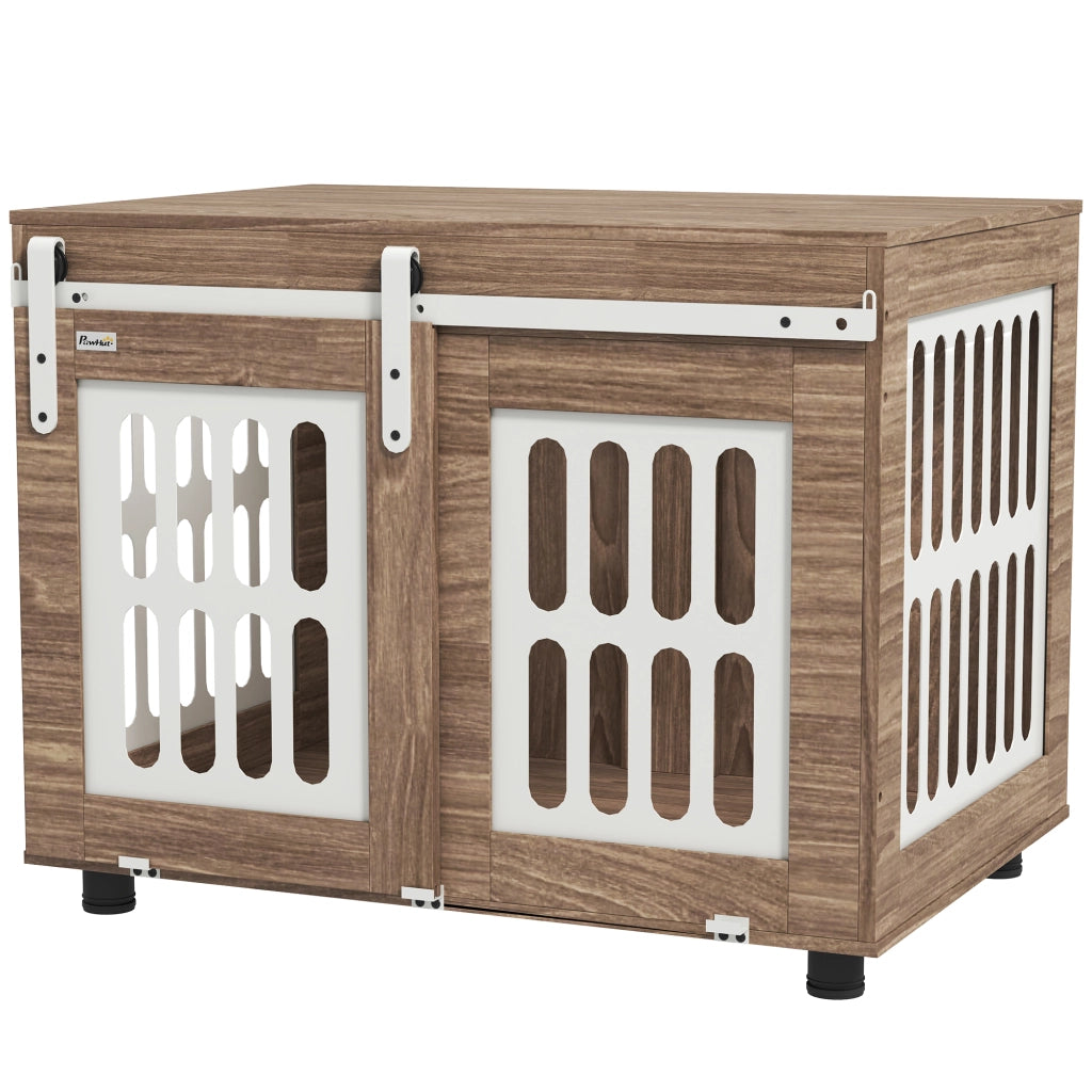 Casa per cani con porta scorrevole ¨C zephmum ¨C 80x59x63 cm, noce