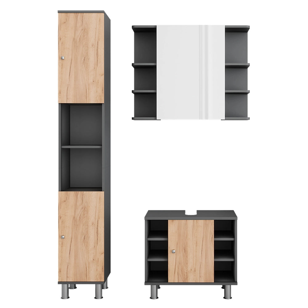 Vicco Set di mobili da bagno Antracite/quercia dorata 3 parti con colonna