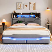 Letto contenitore matrimoniale 140×200 cm con LED; USB; Type-C; rete idraulica; senza materasso; grigio