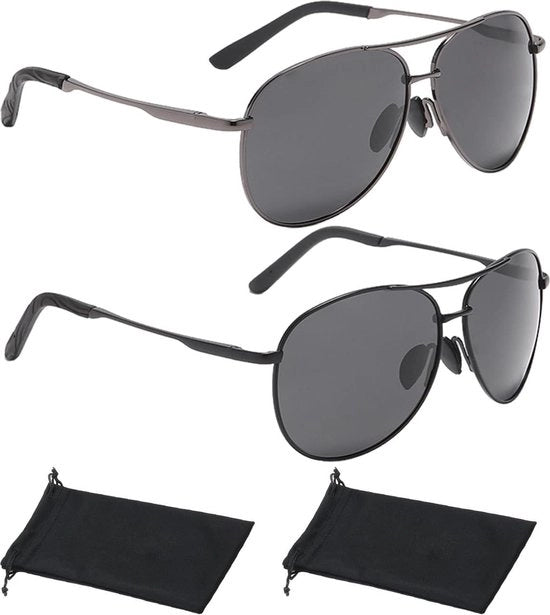 Sole brille polarizzata con protezione UV - Occhiali da sole per uomo outdoor - Sole brille da aviatore retro con 2 compartimenti occhiali - Lente grigia - Unico modello.