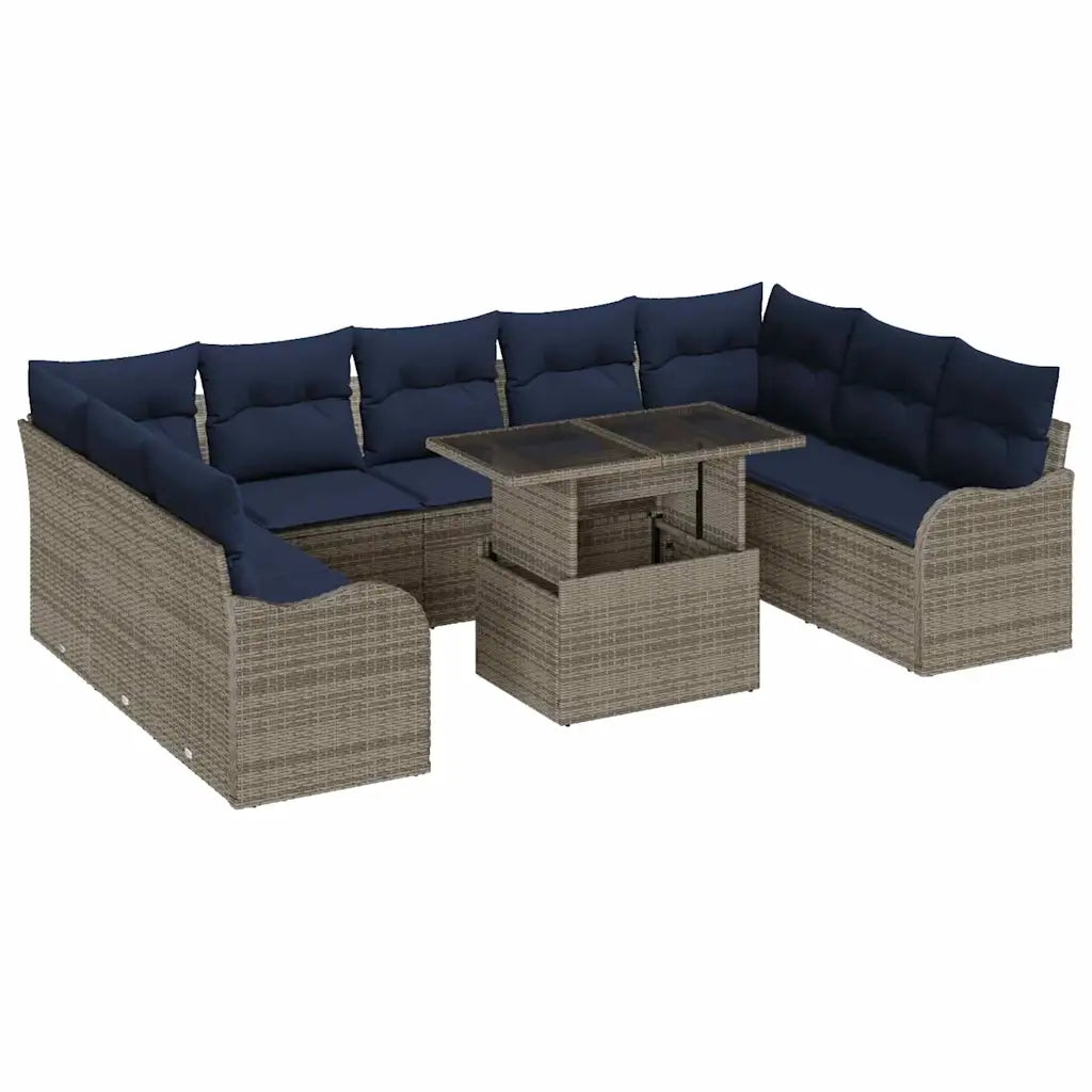 Set Divano da Giardino 10 pz Grigio Poly Rattan 3348531