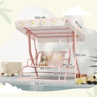 Dondolo per Bambini da Esterno a 2 Posti con Tettuccio Regolabile e Cinture di Sicurezza, 112x75x120 cm, Rosa