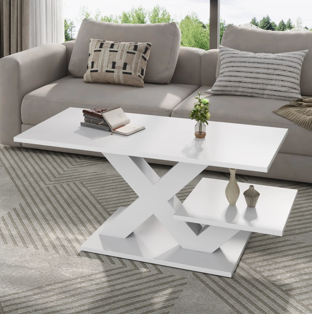Tavolino da caffè bianco lucido in MDF 100x48x45 cm