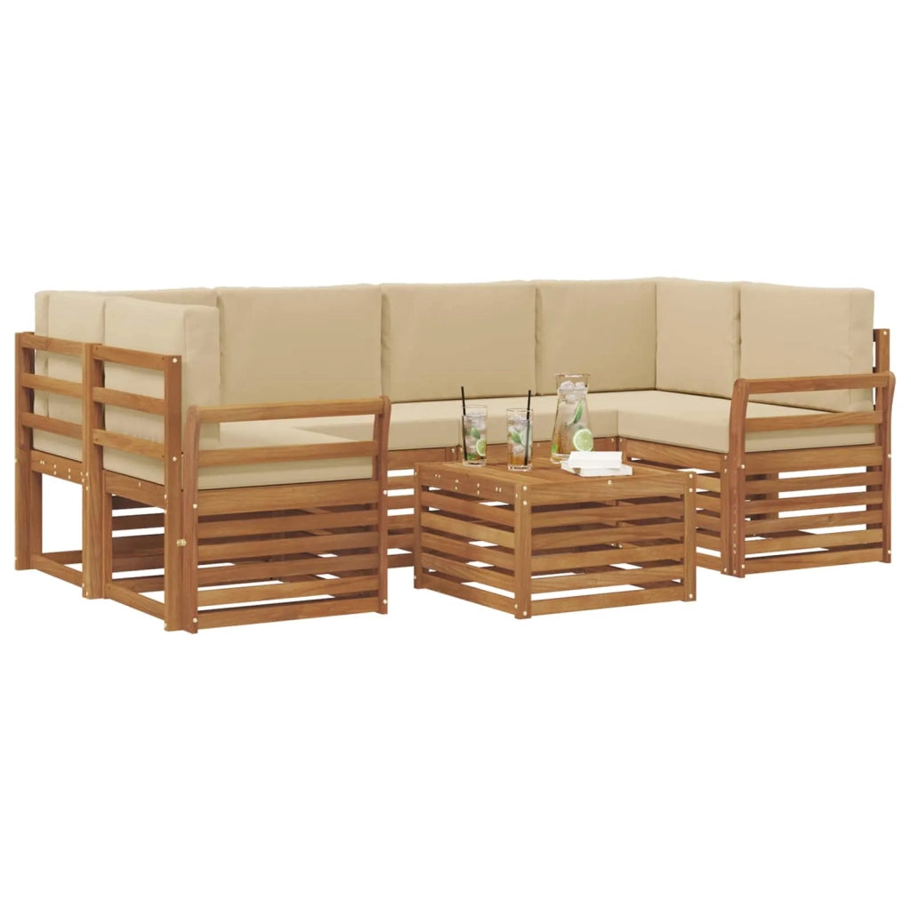 Set di divani da esterno con cuscino 7 pcs Naturale e Beige 3374453