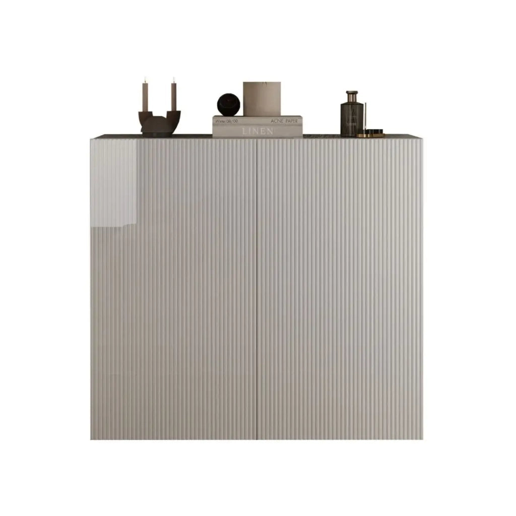 Buffet alto SCENA – L121 x H111 x P42 cm – 2 porte – Bianco lucido