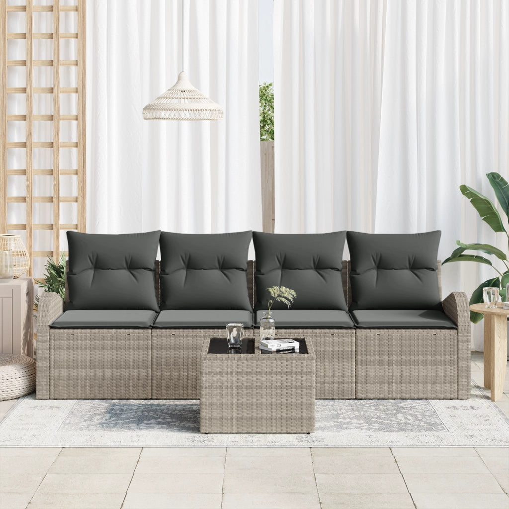 Set Divani Giardino 5 Pezzi con Cuscini Grigio Chiaro Polirattan