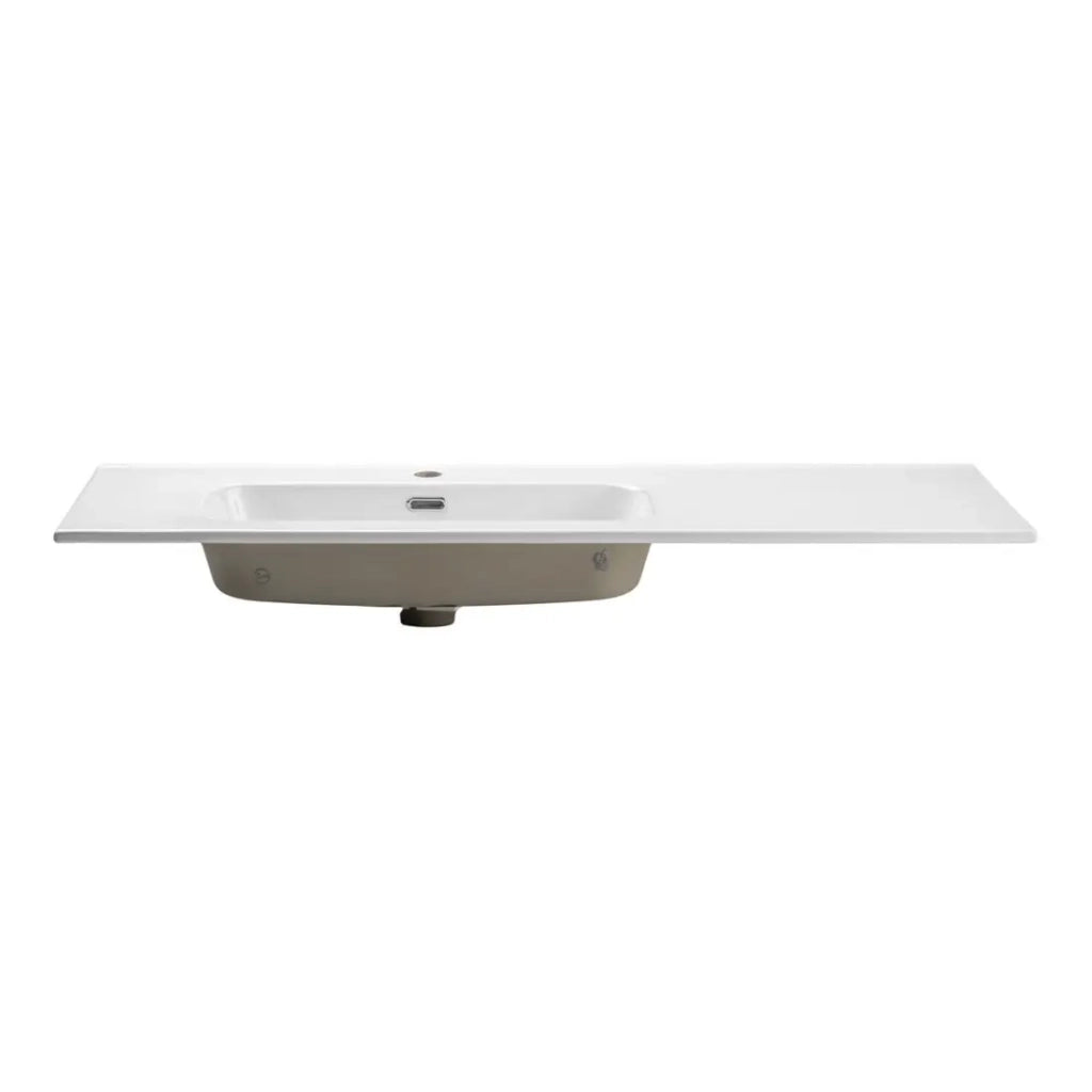 Lavabo da incasso ESSEN 120 cm in ceramica bianca lucida spostato a sinistra