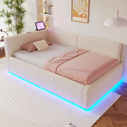 DESMIU Letto Divanetto 1 Piazza con Contenitore, LED, 2 USB e Tipo C 90 × 200 cm, senza Materasso, Beige