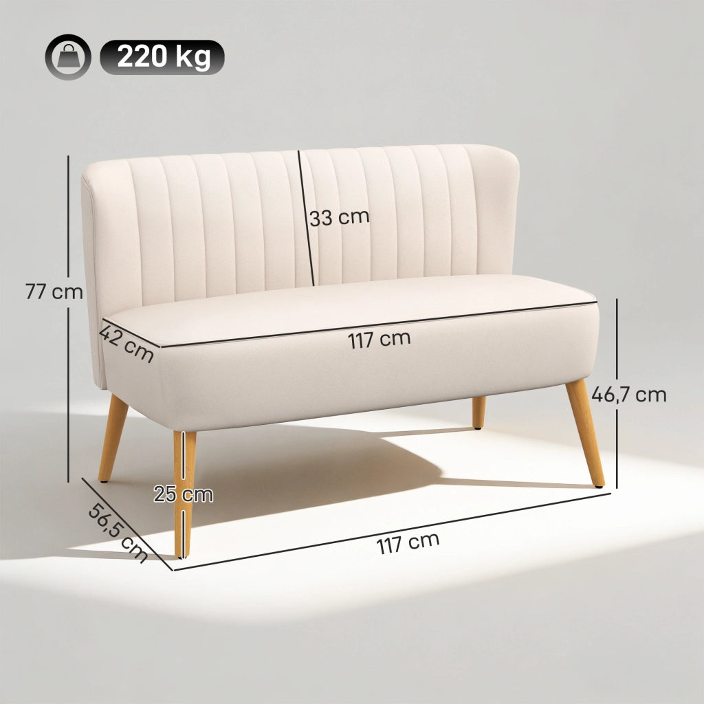 Divano 2 Posti Retro ¨C Minimal ¨C Cremewei?, Legno, 117x56.5x77