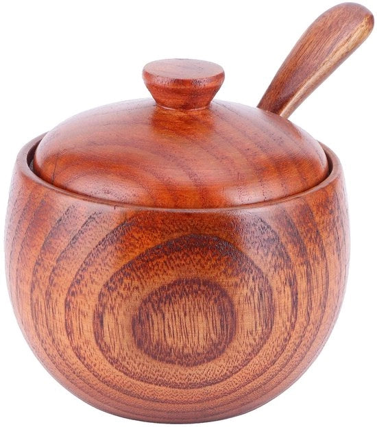Cassa da Cucina in Legno - Con Coperchio/Scoopa - Design Retro - Capacità 150ml - Facile da Pulire - Contenitore per Spezie