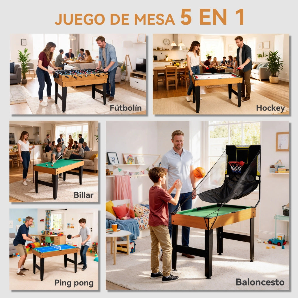 Tavolo Multigioco 5 in 1 ¨C Minimal ¨C 134x108x144 cm Legno Naturale e Nero