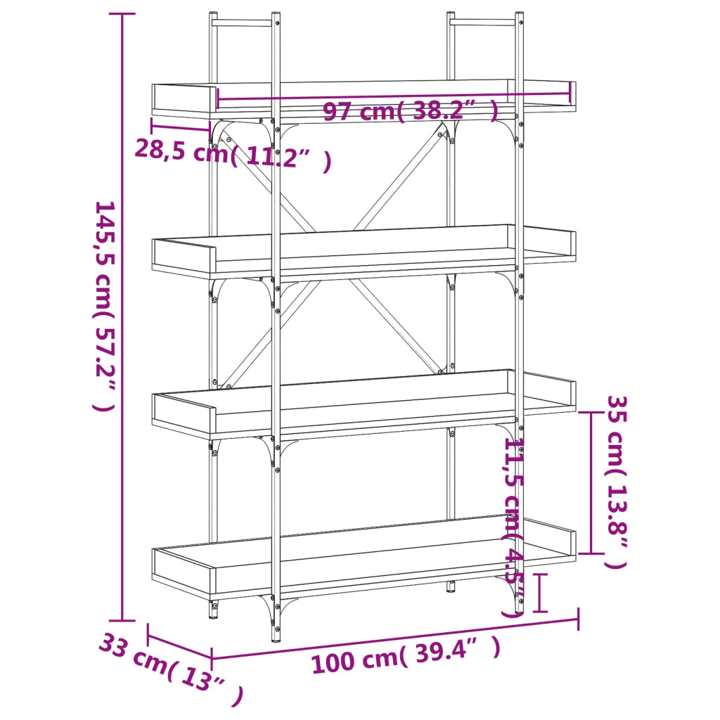 Libreria 4 Ripiani Rovere Fumo 100x33x145,5cm Legno Multistrato 837694